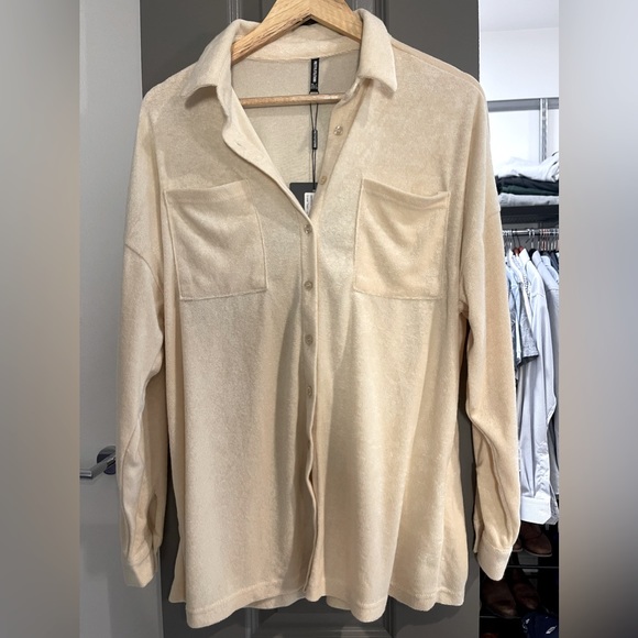 Pretty Little Thing - Cream Toweling Oversized Shirt - Size 0 - Picture 6 of 11